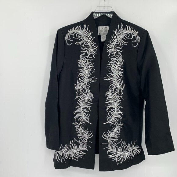 Nolan Miller black silk embroidery jacket blazer embellished beading Small - Picture 1 of 6